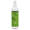 Wit flesje van 250 ml EcoSmoke van Ecodor tegen rooklucht, met een witte spraykop en een groene sticker met gebruiksaanwijzing en productinformatie op de achterkant. Op de voorkant staan de merknaam Ecodor en EcoSmoke, samen met een afbeelding.